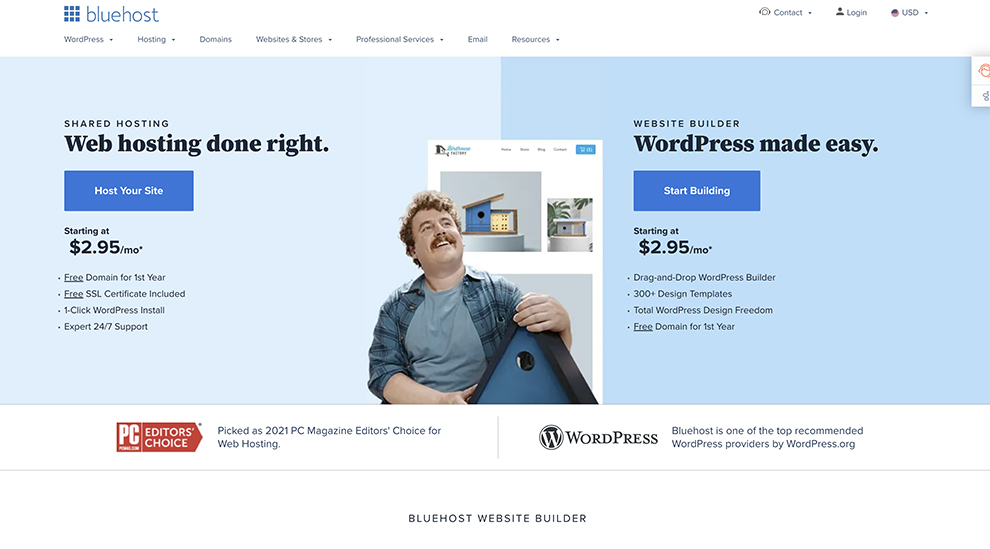 Bluehost homepage design