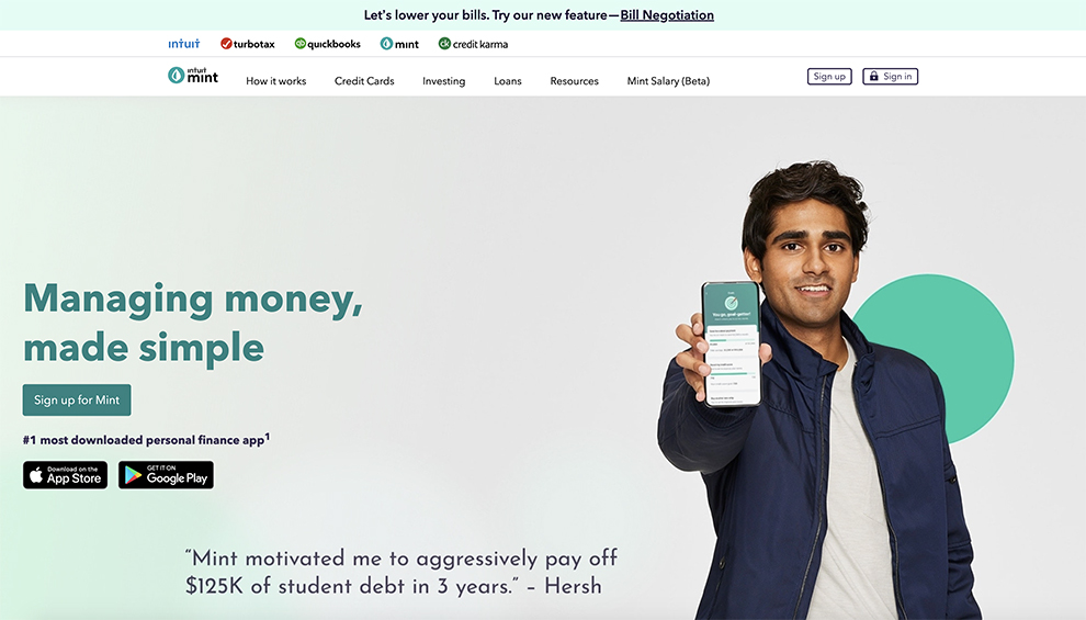 Mint homepage design