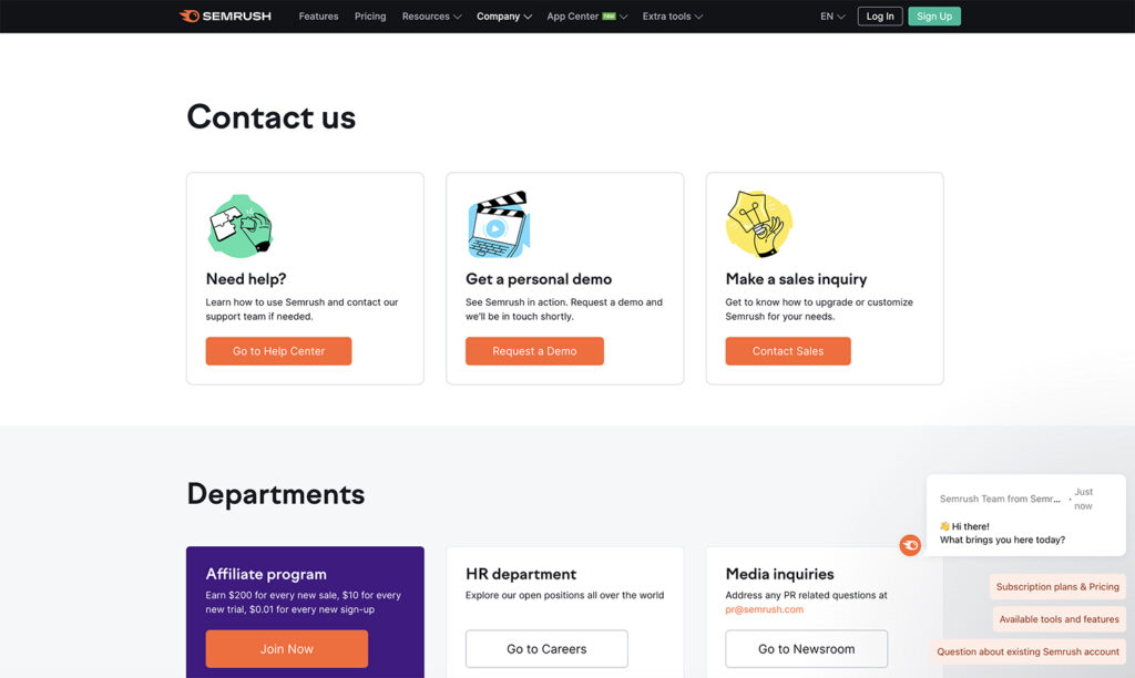 Semrush contact page inspiration